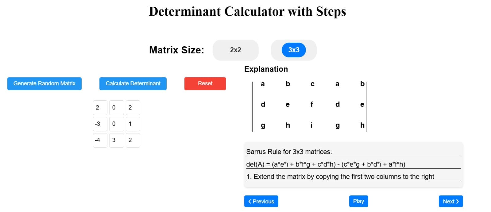 Determinant Visual Calculator with Steps