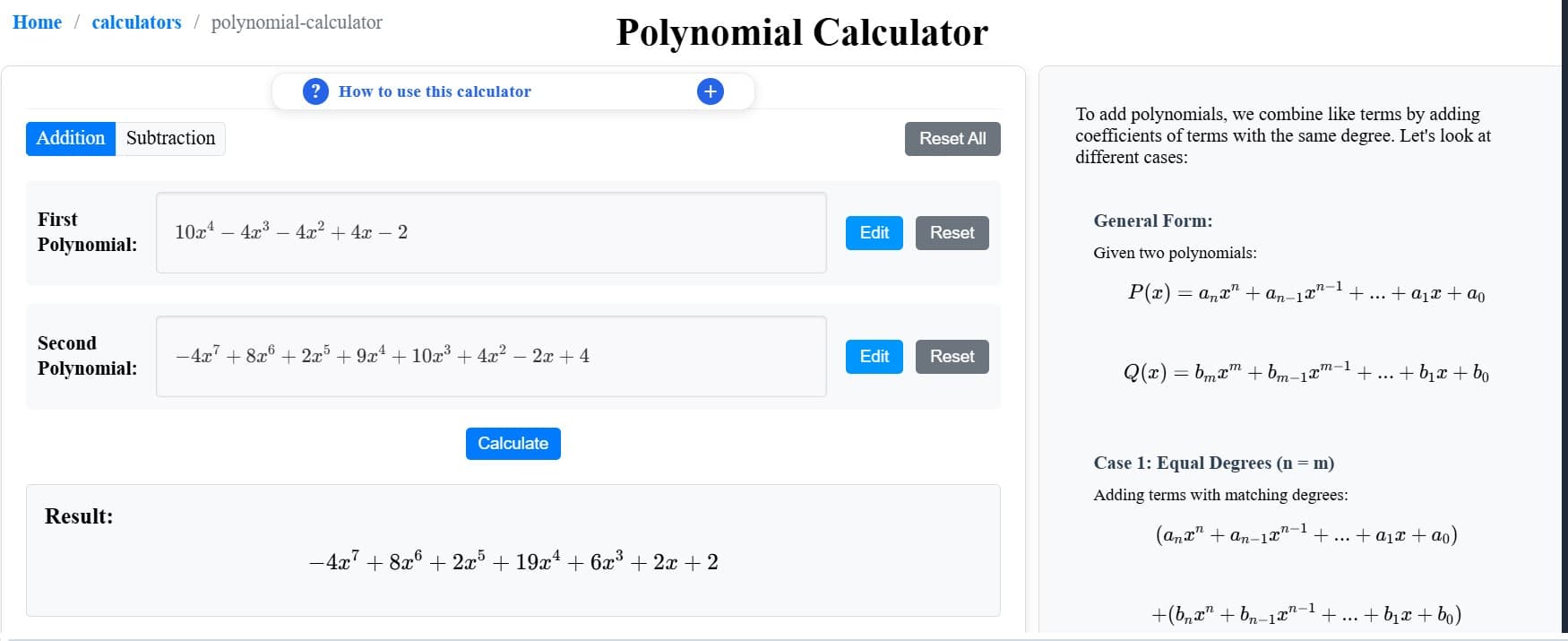 Polynomial Calculator